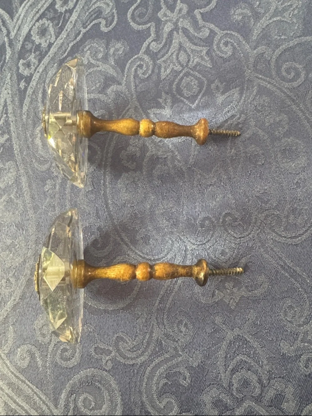 Vintage Pair of Crystal and Brass Curtain Hold backs